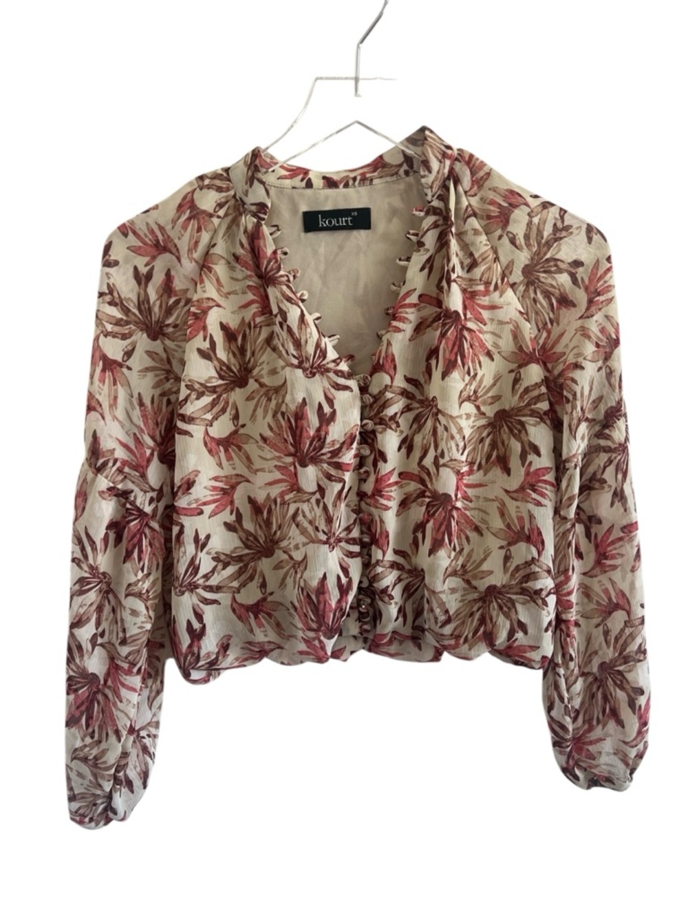 Kourt Floral Button-Front Women’s Blouse in Cream and Rose Shirt